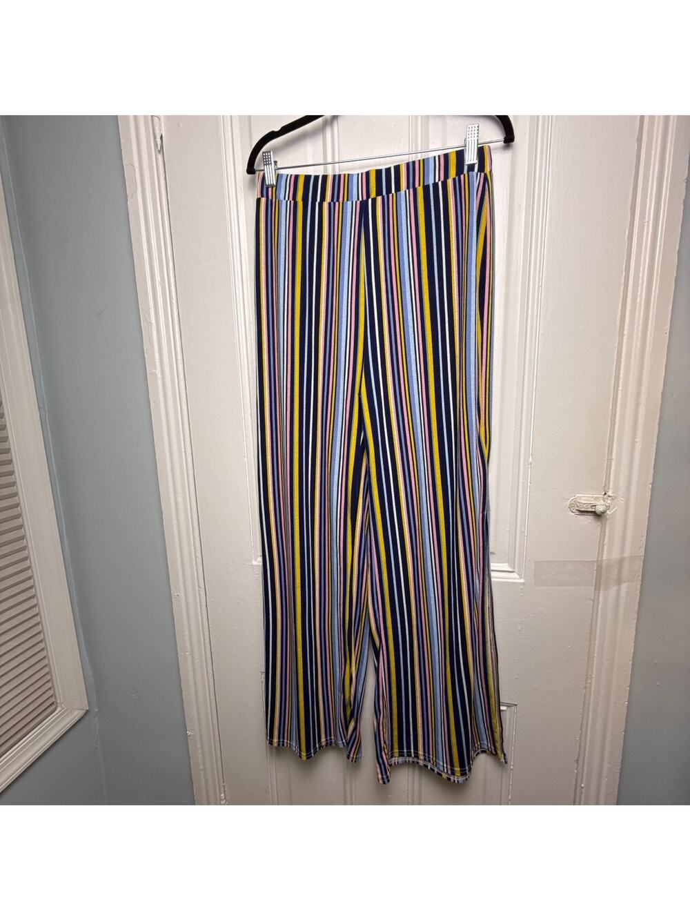 EyeCandy Wide Leg Flowy Pants Side Slit Striped Large Womens Colorful
